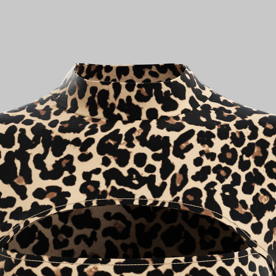 Mia Muse Damen-T-Shirts für alle Jahreszeiten, französische, sexy, ausgeschnittene, langärmlige, modische T-Shirts mit Leopardenmuster und Rundhalsausschnitt Festival Outfits | Techno Shirts | Rave Clothing