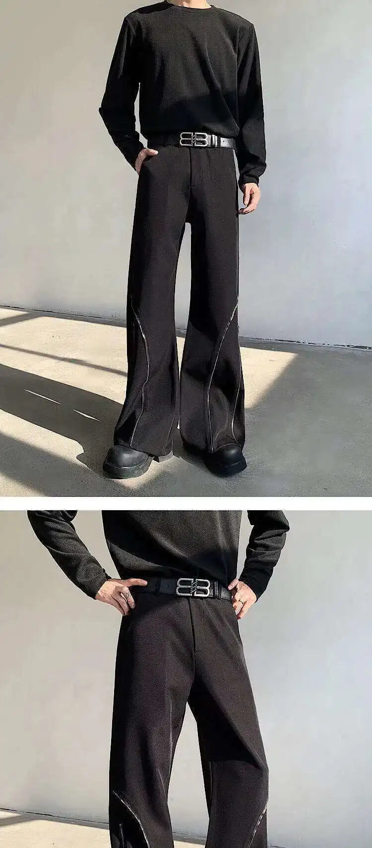 LUZHEN 2025 Frühjahr Neue Original Elegante Einfarbig Casual Hosen Herrenmode Zipper Bein Design Lose Männliche Horn Hosen LZ8361 Festival Outfits | Techno Shirts | Rave Clothing