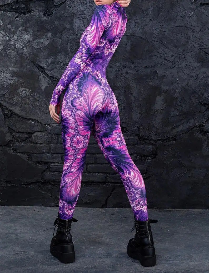 Colorful 3D Printing Women Holiday Party Cyber Punk Rainbow Jumpsuit Onesie Halloween Cosplay Costume Elastic Bodysuit Romper Festival Outfits | Techno Shirts | Rave Clothing