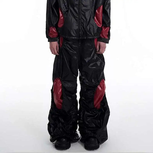 LUZHEN Personalisierte Farbkontrast Hohl Patchwork Design Weites Bein Freizeithose Herren Stilvolle High Street Baggy Hose LZ9561 Festival Outfits | Techno Shirts | Rave Clothing