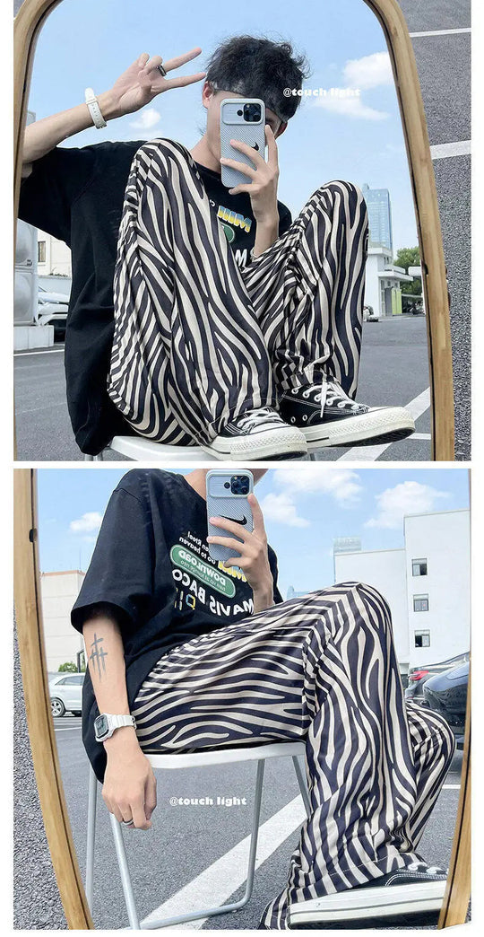 LUZHEN 2025 Sommer Farbe Kontrast Streifen Gedruckt Eis Seide Casual Hosen männer Hohe Qualität Gerade Elastische Taille Hose JY1307 Festival Outfits | Techno Shirts | Rave Clothing