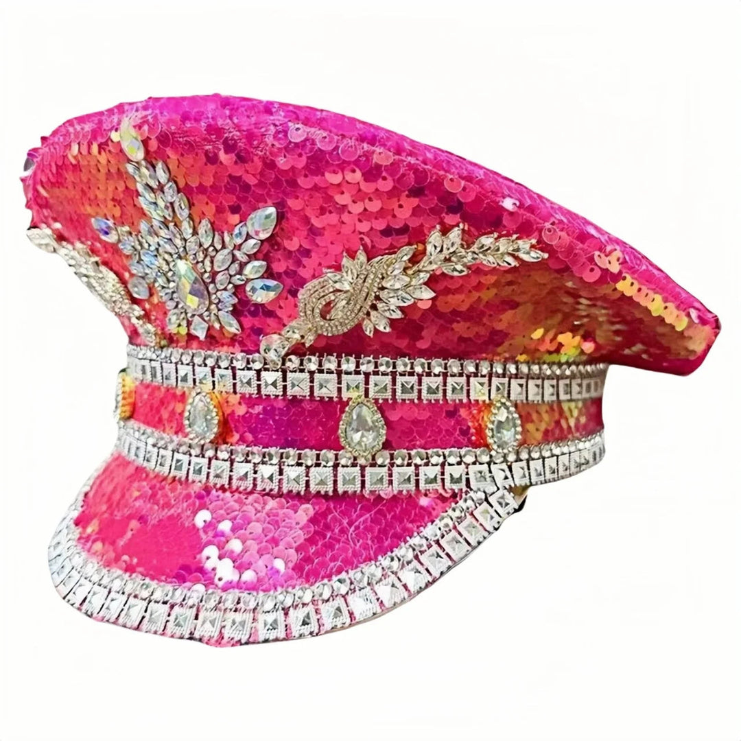 Luxury Festival Captain Hat Rhinestone Military Cap Sergeant Hat Mucis Festival Steampunk Caps for Unisex Adult Masquerade Festival Outfits | Techno Shirts | Rave Clothing