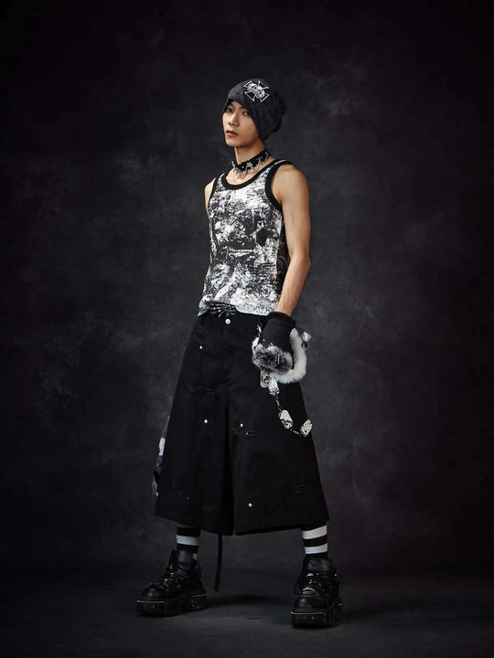 LUZHEN Streifen Patchwork Einfarbig Geerntete Hosen Männer 2025, Neue Lose Gerade Straße Casual Shorts Hosen Männliche Kleidung JY1609 Festival Outfits | Techno Shirts | Rave Clothing