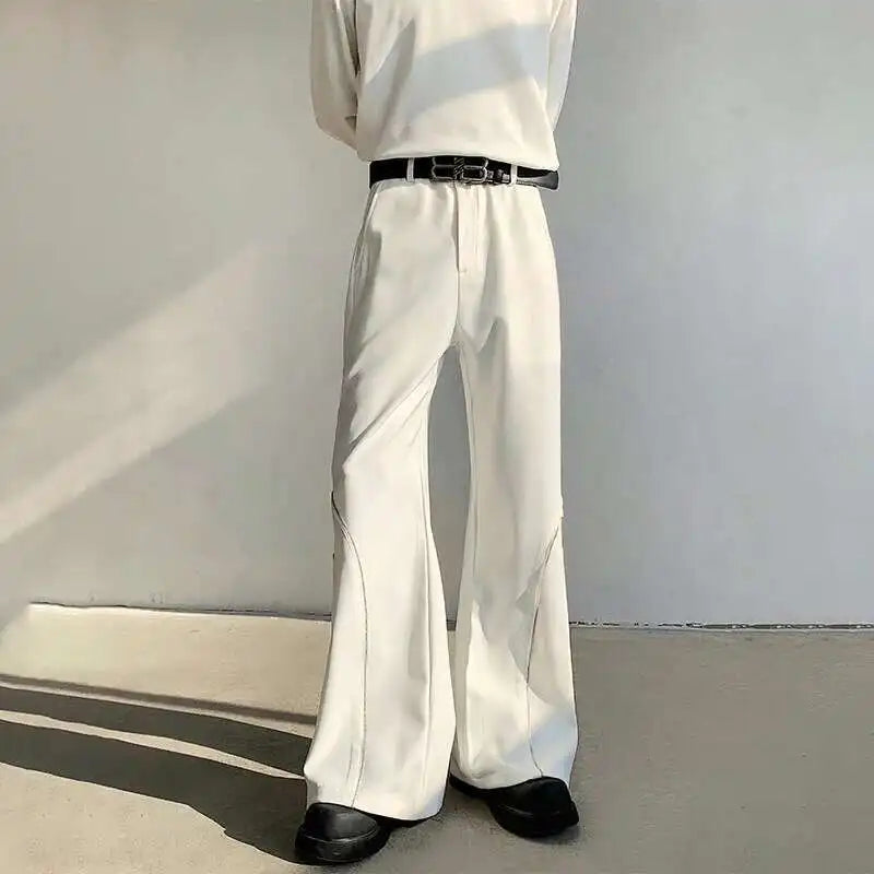 LUZHEN 2025 Frühjahr Neue Original Elegante Einfarbig Casual Hosen Herrenmode Zipper Bein Design Lose Männliche Horn Hosen LZ8361 Festival Outfits | Techno Shirts | Rave Clothing