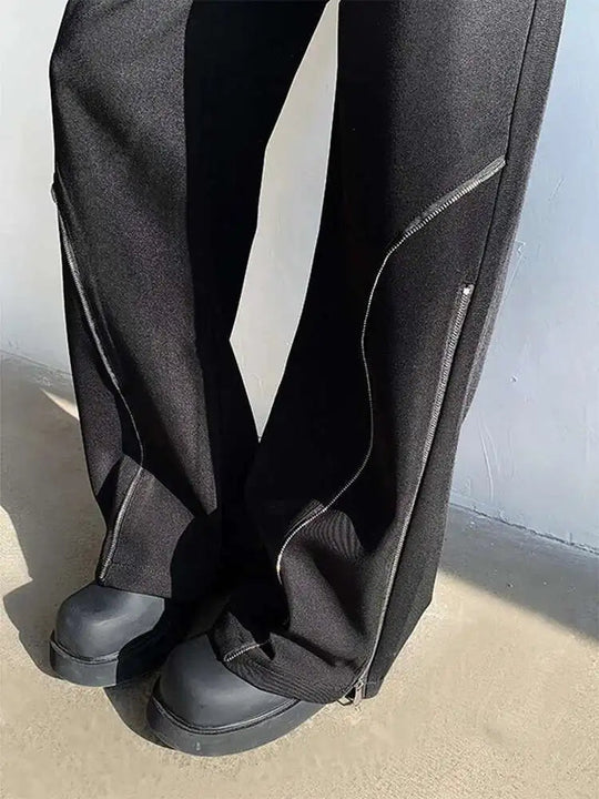 LUZHEN 2025 Frühjahr Neue Original Elegante Einfarbig Casual Hosen Herrenmode Zipper Bein Design Lose Männliche Horn Hosen LZ8361 Festival Outfits | Techno Shirts | Rave Clothing