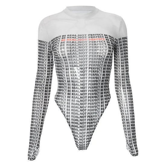 Shestyle Brief Gedruckt Mesh Transparent Bodystui Frauen Getäfelten Zeitung Langarm Rundhals T-Shirts Tanga Schöne Heiße Festival Outfits | Techno Shirts | Rave Clothing
