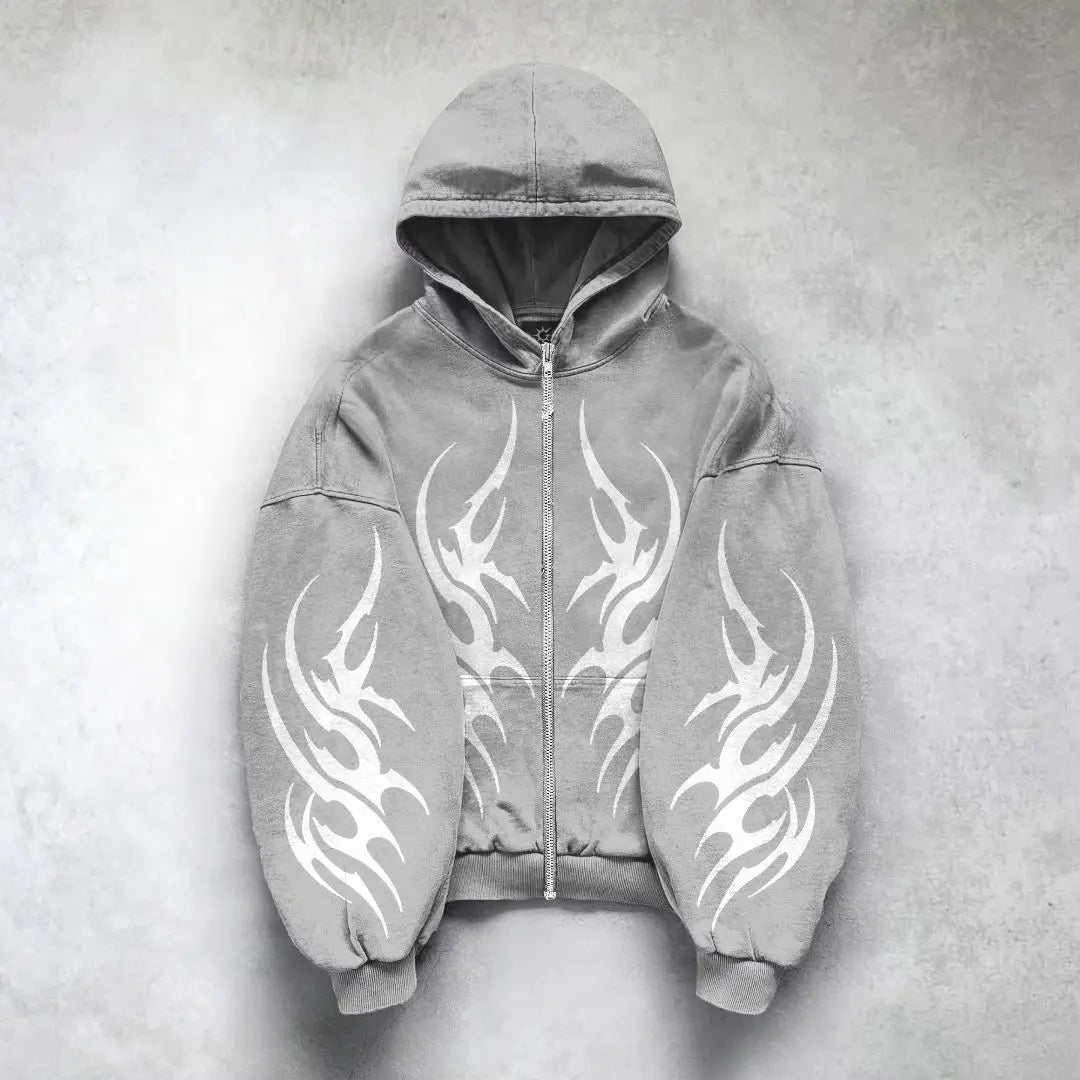 Gothic Punk Grafik Druck Übergroßen Sweatshirt High Street Harajuku Y2K Streetwear Jacke Männer Hip Hop Retro Casual Zipper Hoodie Festival Outfits | Techno Shirts | Rave Clothing