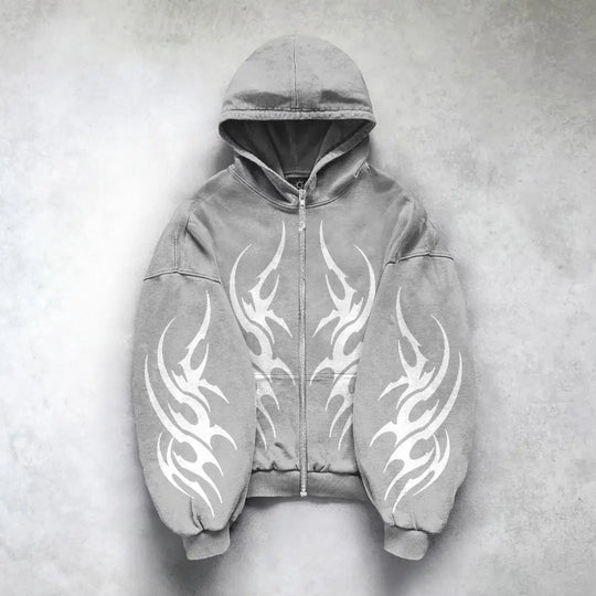 Gothic Punk Grafik Druck Übergroßen Sweatshirt High Street Harajuku Y2K Streetwear Jacke Männer Hip Hop Retro Casual Zipper Hoodie Festival Outfits | Techno Shirts | Rave Clothing