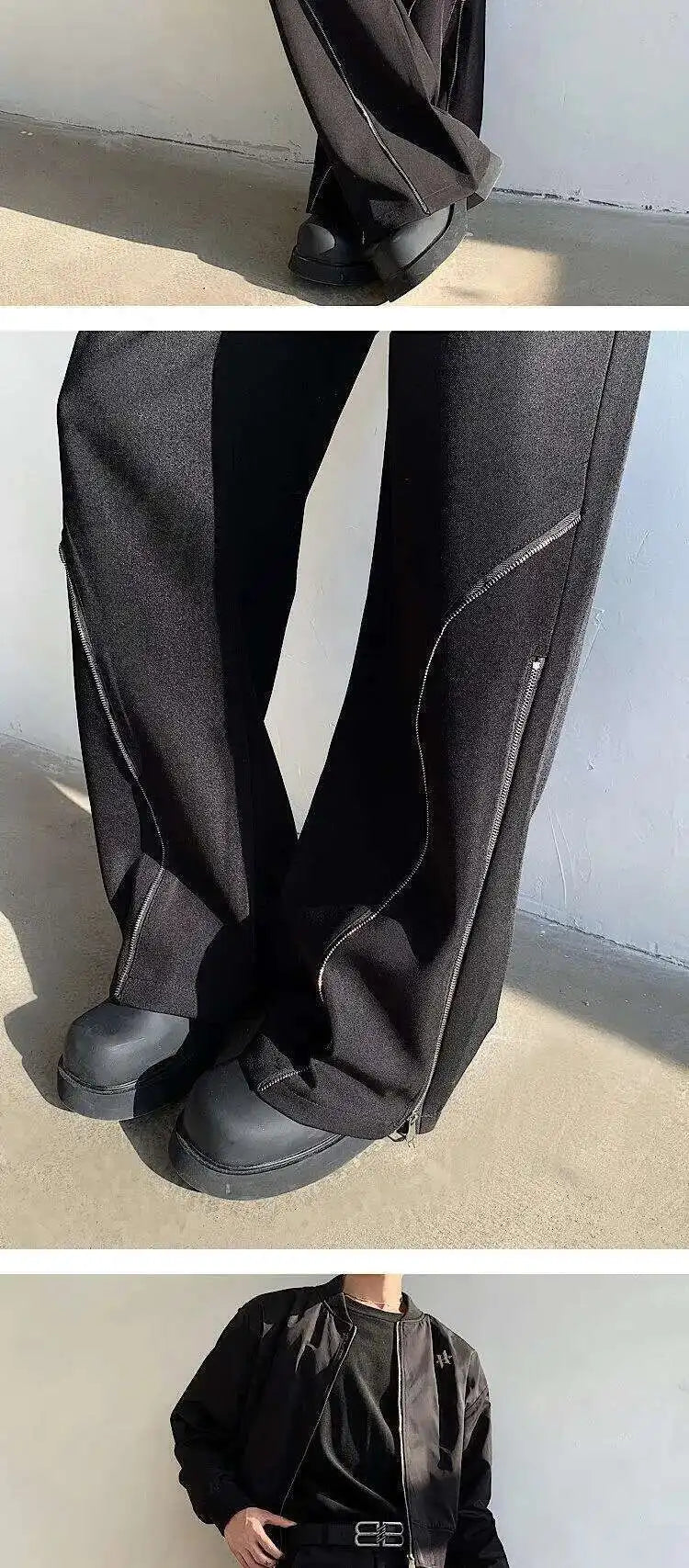 LUZHEN 2025 Frühjahr Neue Original Elegante Einfarbig Casual Hosen Herrenmode Zipper Bein Design Lose Männliche Horn Hosen LZ8361 Festival Outfits | Techno Shirts | Rave Clothing