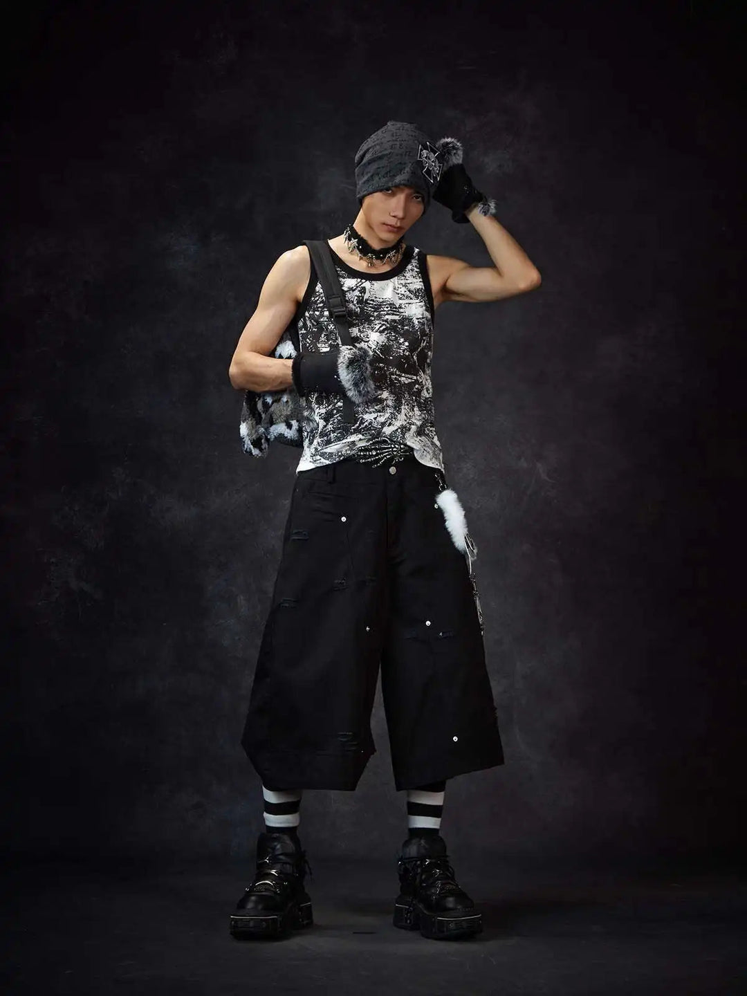 LUZHEN Streifen Patchwork Einfarbig Geerntete Hosen Männer 2025, Neue Lose Gerade Straße Casual Shorts Hosen Männliche Kleidung JY1609 Festival Outfits | Techno Shirts | Rave Clothing