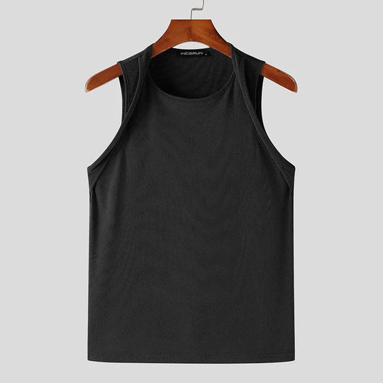 Incerun Tops 2024 koreanischen Stil Männer Schulter gurt Design sexy elastische Westen lässig gut sitzende solide ärmellose Weste S-5XL Festival Outfits | Techno Shirts | Rave Clothing