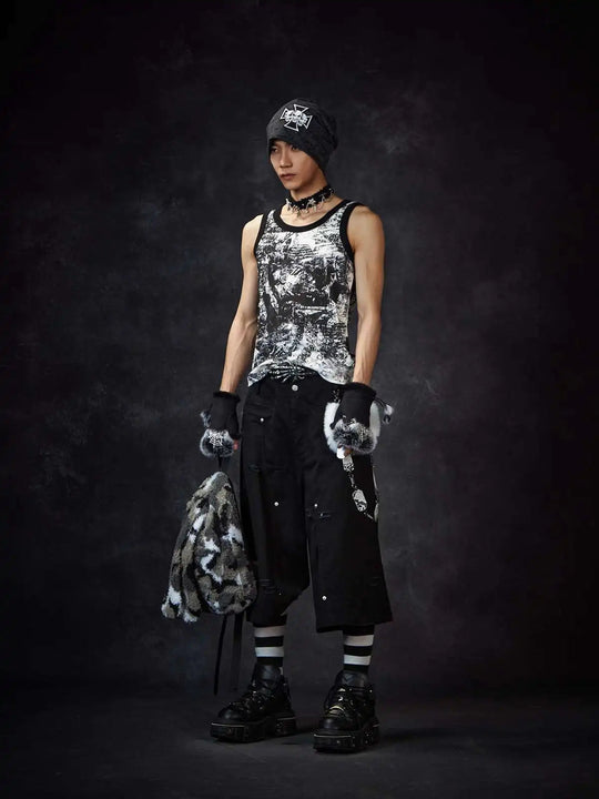 LUZHEN Streifen Patchwork Einfarbig Geerntete Hosen Männer 2025, Neue Lose Gerade Straße Casual Shorts Hosen Männliche Kleidung JY1609 Festival Outfits | Techno Shirts | Rave Clothing