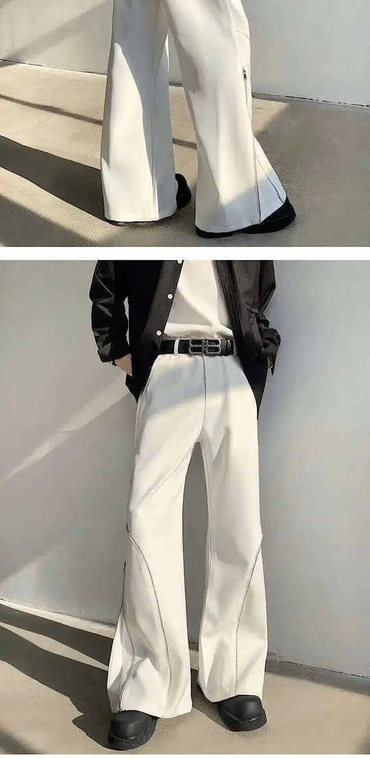 LUZHEN 2025 Frühjahr Neue Original Elegante Einfarbig Casual Hosen Herrenmode Zipper Bein Design Lose Männliche Horn Hosen LZ8361 Festival Outfits | Techno Shirts | Rave Clothing