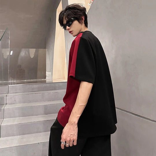 LUZHEN Original Personalisierte Farbe Kontrast Design Kurzarm T-shirts 2025, Sommer Hübsche Schulter Pad Casual Tops JY1473 Festival Outfits | Techno Shirts | Rave Clothing