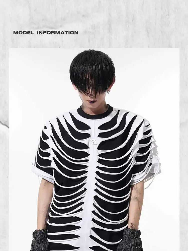 LUZHEN 2025 Sommer Neue Original Personalisierte Aushöhlen Patchwork Design Gefälschte Zwei Stück T-shirts männer High Street Tops JY1125 Festival Outfits | Techno Shirts | Rave Clothing