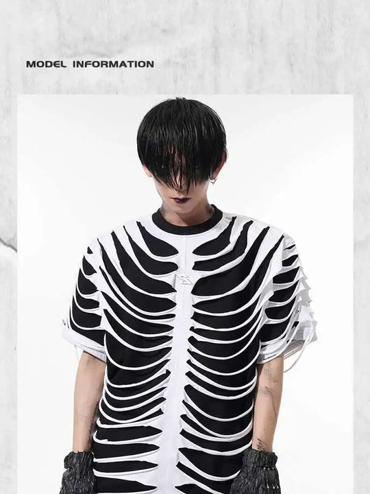 LUZHEN 2025 Sommer Neue Original Personalisierte Aushöhlen Patchwork Design Gefälschte Zwei Stück T-shirts männer High Street Tops JY1125 Festival Outfits | Techno Shirts | Rave Clothing