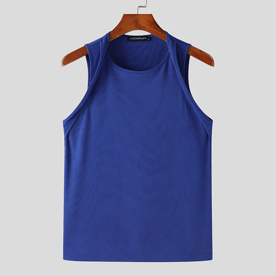 Incerun Tops 2024 koreanischen Stil Männer Schulter gurt Design sexy elastische Westen lässig gut sitzende solide ärmellose Weste S-5XL Festival Outfits | Techno Shirts | Rave Clothing