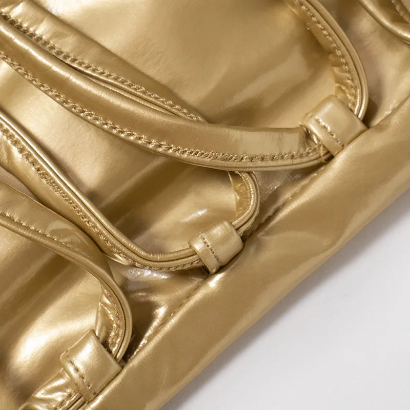 Sexy Frauen Shiny Gold Silber Bustier Crop Tops Helle PU Leder Krone Gürtel Abnehmen Taille Liebsten Low-cut Korsett top Sommer Festival Outfits | Techno Shirts | Rave Clothing