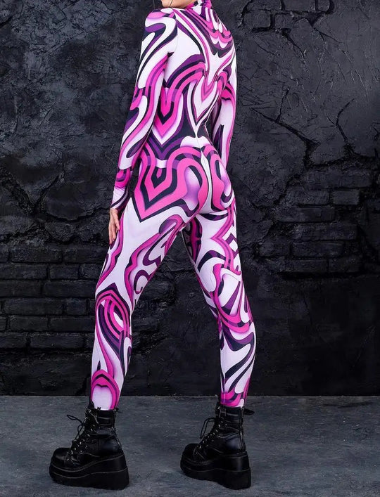 Colorful 3D Printing Women Holiday Party Cyber Punk Rainbow Jumpsuit Onesie Halloween Cosplay Costume Elastic Bodysuit Romper Festival Outfits | Techno Shirts | Rave Clothing