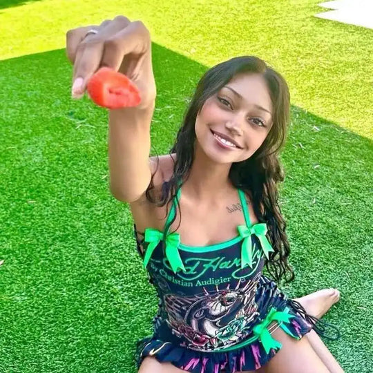 Totenkopf bedruckte Gothic-Minikleider für Damen, Schnürung, Neckholder, sexy Kleider, Slash-Ausschnitt, Y2k-Partykleider, A-Linie, figurbetontes Kleid für Damen Festival Outfits | Techno Shirts | Rave Clothing