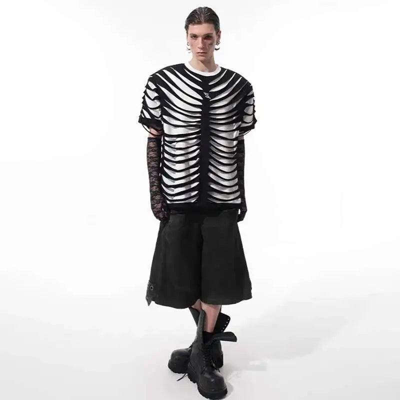 LUZHEN 2025 Sommer Neue Original Personalisierte Aushöhlen Patchwork Design Gefälschte Zwei Stück T-shirts männer High Street Tops JY1125 Festival Outfits | Techno Shirts | Rave Clothing