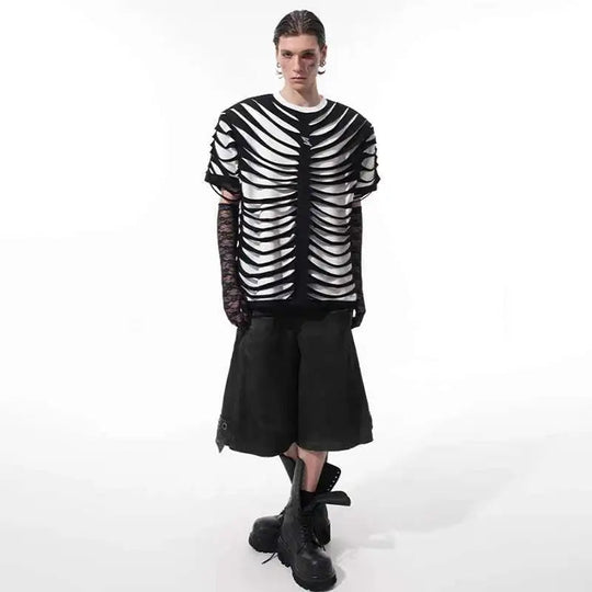 LUZHEN 2025 Sommer Neue Original Personalisierte Aushöhlen Patchwork Design Gefälschte Zwei Stück T-shirts männer High Street Tops JY1125 Festival Outfits | Techno Shirts | Rave Clothing