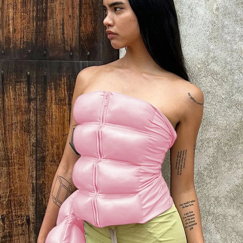 Sexy Frauen Shiny Gold Silber Bustier Crop Tops Helle PU Leder Krone Gürtel Abnehmen Taille Liebsten Low-cut Korsett top Sommer Festival Outfits | Techno Shirts | Rave Clothing