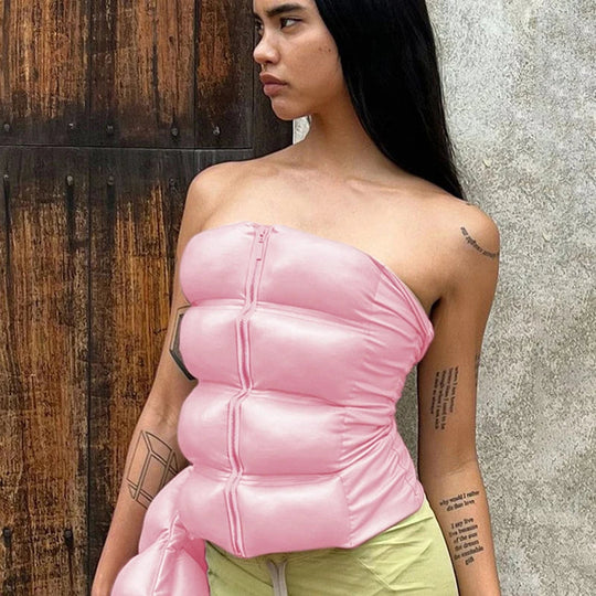 Sexy Frauen Shiny Gold Silber Bustier Crop Tops Helle PU Leder Krone Gürtel Abnehmen Taille Liebsten Low-cut Korsett top Sommer Festival Outfits | Techno Shirts | Rave Clothing