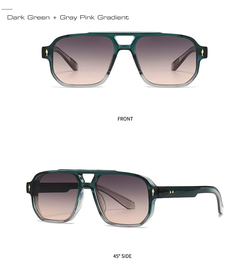 SHAUNA Retro Doppel Brücken Quadrat Sonnenbrille Frauen Gradient Shades UV400 Mode Marke Designer Nieten Männer Sonnenbrille Festival Outfits | Techno Shirts | Rave Clothing