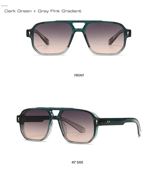 SHAUNA Retro Doppel Brücken Quadrat Sonnenbrille Frauen Gradient Shades UV400 Mode Marke Designer Nieten Männer Sonnenbrille Festival Outfits | Techno Shirts | Rave Clothing