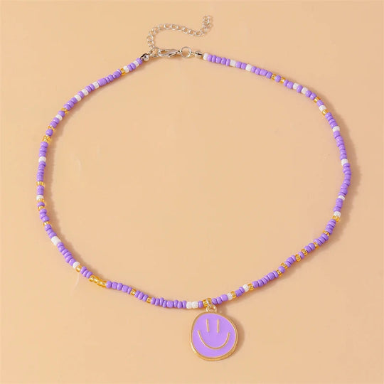 Mode Bunte Lächeln Gesicht Anhänger Halskette für Frauen Handgemachte Perlen Halskette Mädchen Party Festival Schmuck Geschenke Festival Outfits | Techno Shirts | Rave Clothing