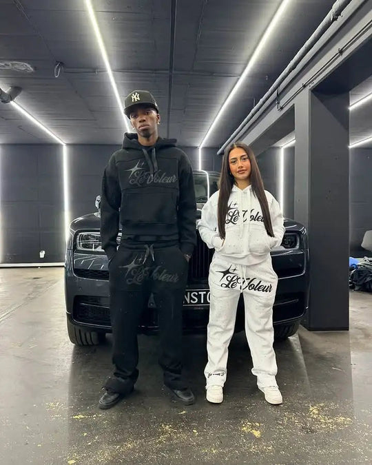 Streetwear Hoodie Jogginghose Zweiteiliges Set Y2K Männer Frauen Hip Hop Brief bestickt übergroße Hoodie Sweatshirt Lounge Hosen Set Festival Outfits | Techno Shirts | Rave Clothing