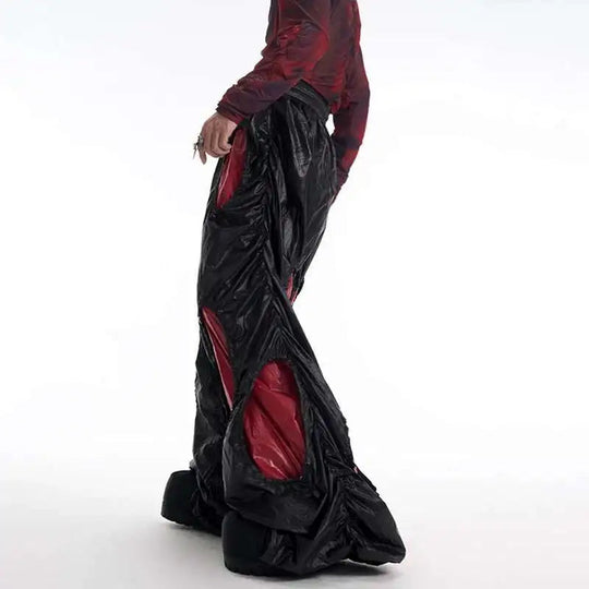 LUZHEN Personalisierte Farbkontrast Hohl Patchwork Design Weites Bein Freizeithose Herren Stilvolle High Street Baggy Hose LZ9561 Festival Outfits | Techno Shirts | Rave Clothing