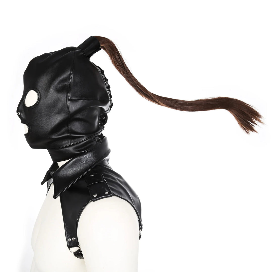 Role play Mask Cosplay Bondage Sexy Mask Hood with Top Wig Braid Unisex Headwear Handmade Halloween Women Cosplay Custumes Festival Outfits | Techno Shirts | Rave Clothing