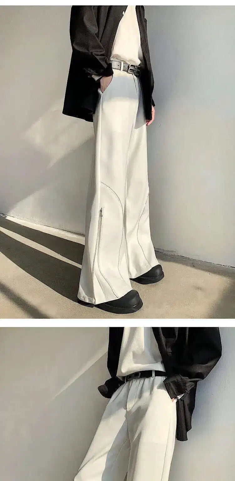 LUZHEN 2025 Frühjahr Neue Original Elegante Einfarbig Casual Hosen Herrenmode Zipper Bein Design Lose Männliche Horn Hosen LZ8361 Festival Outfits | Techno Shirts | Rave Clothing