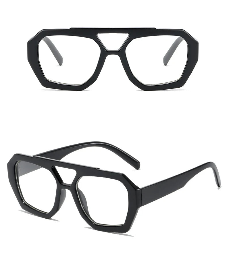 Vintage Quadratische Sonnenbrille für Frauen Männer Dicker Rahmen Doppelte Brücken Brillen Weibliche Mode Chic Polygon Sonnenbrille Leopard Blau Festival Outfits | Techno Shirts | Rave Clothing