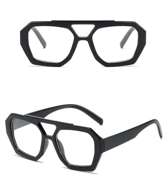 Vintage Quadratische Sonnenbrille für Frauen Männer Dicker Rahmen Doppelte Brücken Brillen Weibliche Mode Chic Polygon Sonnenbrille Leopard Blau Festival Outfits | Techno Shirts | Rave Clothing