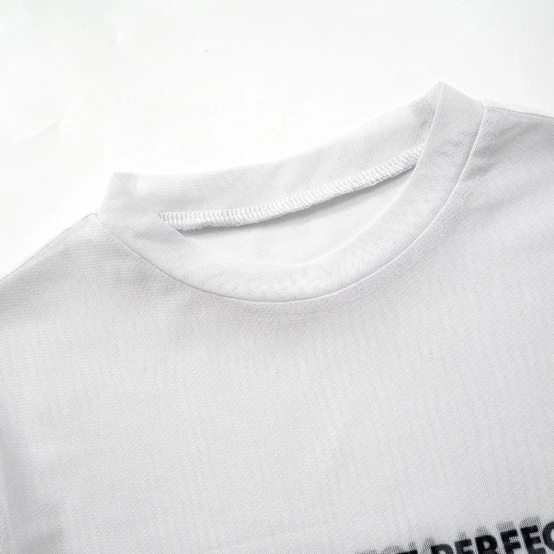 Shestyle Brief Gedruckt Mesh Transparent Bodystui Frauen Getäfelten Zeitung Langarm Rundhals T-Shirts Tanga Schöne Heiße Festival Outfits | Techno Shirts | Rave Clothing