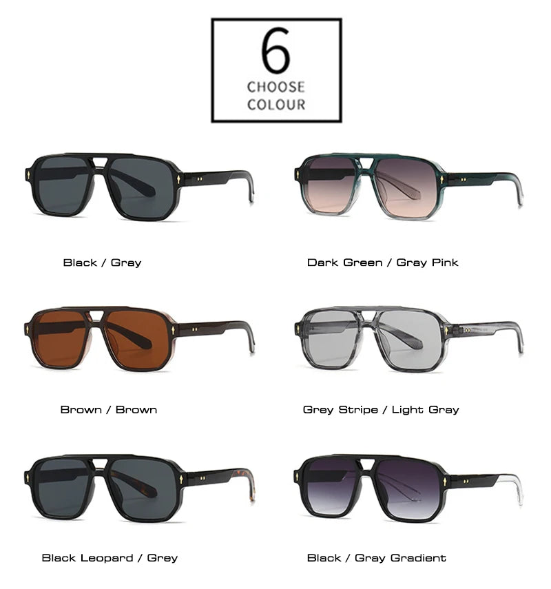 SHAUNA Retro Doppel Brücken Quadrat Sonnenbrille Frauen Gradient Shades UV400 Mode Marke Designer Nieten Männer Sonnenbrille Festival Outfits | Techno Shirts | Rave Clothing