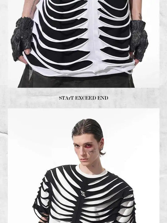 LUZHEN 2025 Sommer Neue Original Personalisierte Aushöhlen Patchwork Design Gefälschte Zwei Stück T-shirts männer High Street Tops JY1125 Festival Outfits | Techno Shirts | Rave Clothing