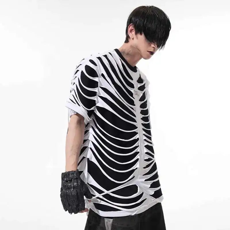 LUZHEN 2025 Sommer Neue Original Personalisierte Aushöhlen Patchwork Design Gefälschte Zwei Stück T-shirts männer High Street Tops JY1125 Festival Outfits | Techno Shirts | Rave Clothing