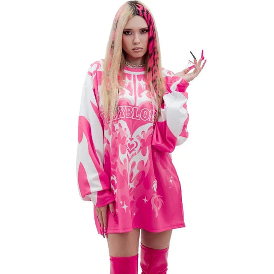 Y2k trend iges Trikot rosa Liebe Grafik Langarm T-Shirt tot blond Retro Gothic lässig Unisex lose Pullover Frauen Streetwear Festival Outfits | Techno Shirts | Rave Clothing