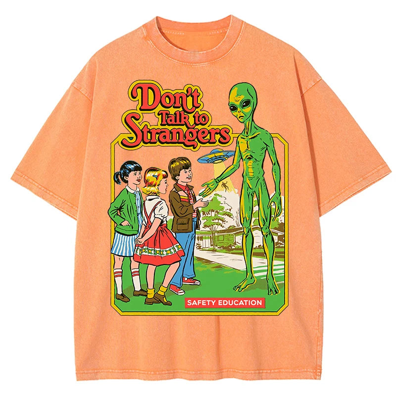 Cartoon Alien Klassische Kommunikation Druck Frauen T-shirt Atmungsaktive Baumwolle Kurzarm Gewaschen Vintage Abgenutzt Weibliche T Shirts Festival Outfits | Techno Shirts | Rave Clothing