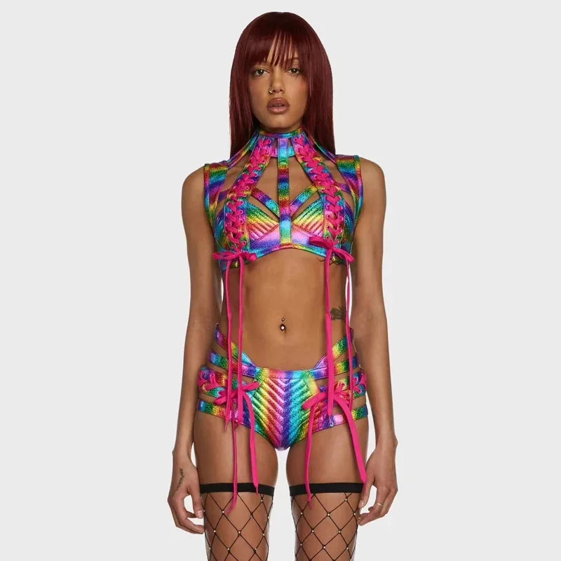 Techno Outfit Damen bunt Rave Outfits Gogo Kostüme Festival Outfits | Techno Shirts | Rave Clothing