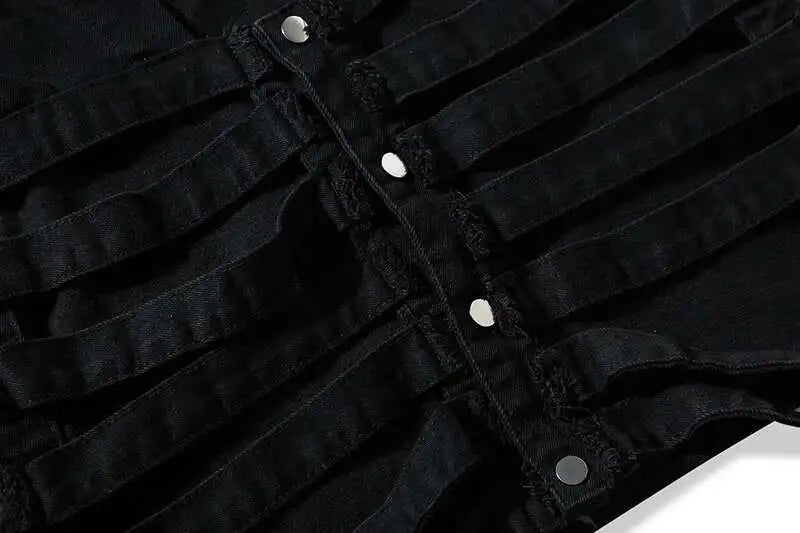 y2k Jeansweste mit Kapuze | Rave Outfit Herren Festival Outfits | Techno Shirts | Rave Clothing