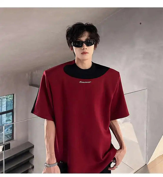 LUZHEN Original Personalisierte Farbe Kontrast Design Kurzarm T-shirts 2025, Sommer Hübsche Schulter Pad Casual Tops JY1473 Festival Outfits | Techno Shirts | Rave Clothing