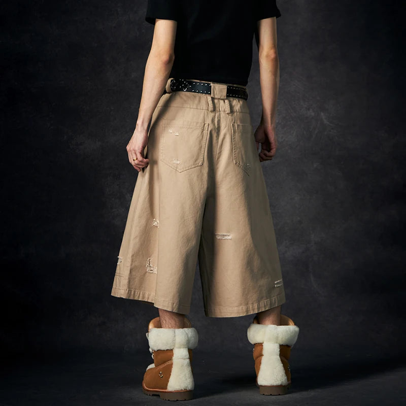 LUZHEN Streifen Patchwork Einfarbig Geerntete Hosen Männer 2025, Neue Lose Gerade Straße Casual Shorts Hosen Männliche Kleidung JY1609 Festival Outfits | Techno Shirts | Rave Clothing