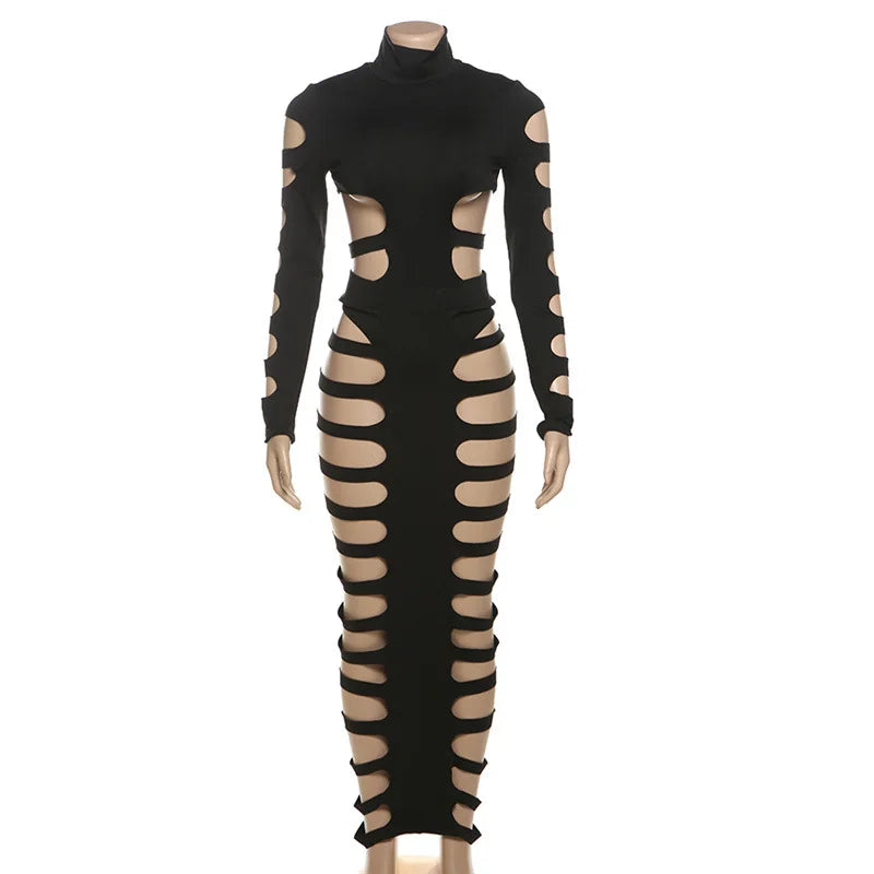 2024 neuer Stil hohler sexy Langarm-Overall asymmetrischer Hot-Girl-Persönlichkeitsanzug Festival Outfits | Techno Shirts | Rave Clothing