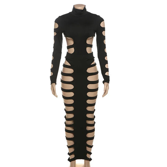 2024 neuer Stil hohler sexy Langarm-Overall asymmetrischer Hot-Girl-Persönlichkeitsanzug Festival Outfits | Techno Shirts | Rave Clothing