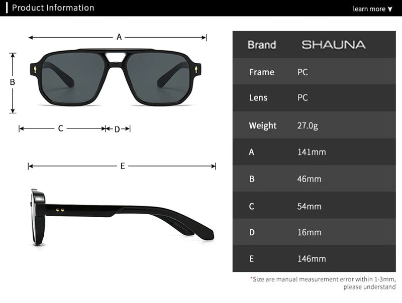 SHAUNA Retro Doppel Brücken Quadrat Sonnenbrille Frauen Gradient Shades UV400 Mode Marke Designer Nieten Männer Sonnenbrille Festival Outfits | Techno Shirts | Rave Clothing